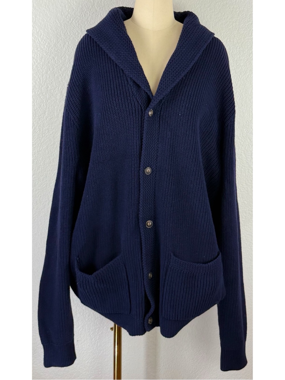 Polo Ralph Lauren Men’s Cardigan Blue Ribbed Chunky Shawl Neck size 3XLT